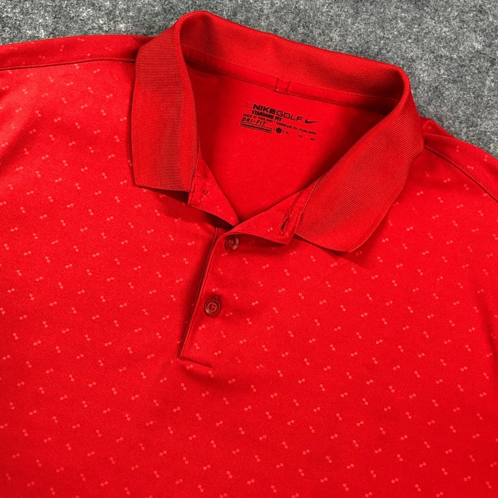 Nike Golf Mens Polo Shirt XL Red Geometric Dri-Fit Short Sleeve Standard Fit